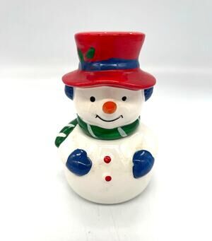 Vintage 1989 Snowman Ceramic Stackable Salt & Pepper Shakers